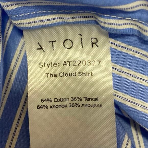 Atoir Women's Blue Striped Long Sleeve Cropped Button Down Shirt Top Size 10 - Picture 5 of 5